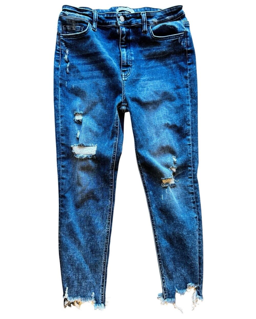 Flying Monkey Women's Mid-Rise Skinny Medium Wash Stretch Raw Hem 32  K08
